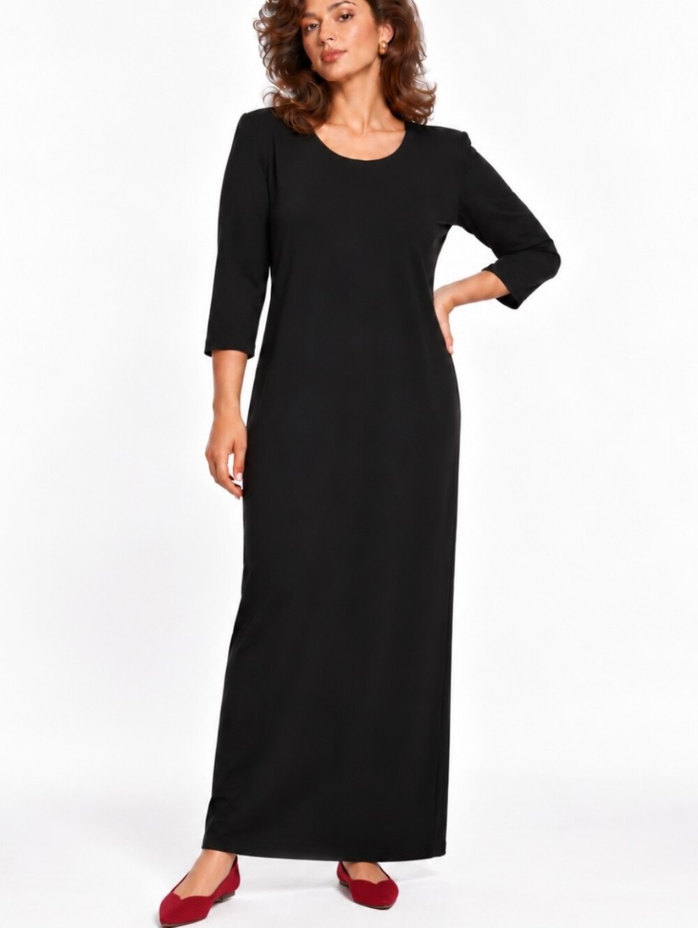 Vintage Joseph Ribkoff Black Maxi Dress Size 12 Padded Shoulders Made in Canada